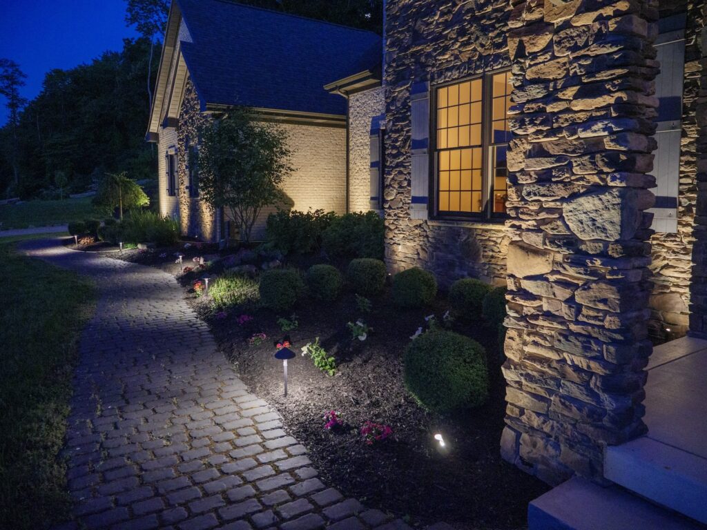 Beautiful Landscape Lighting on the front of the home
