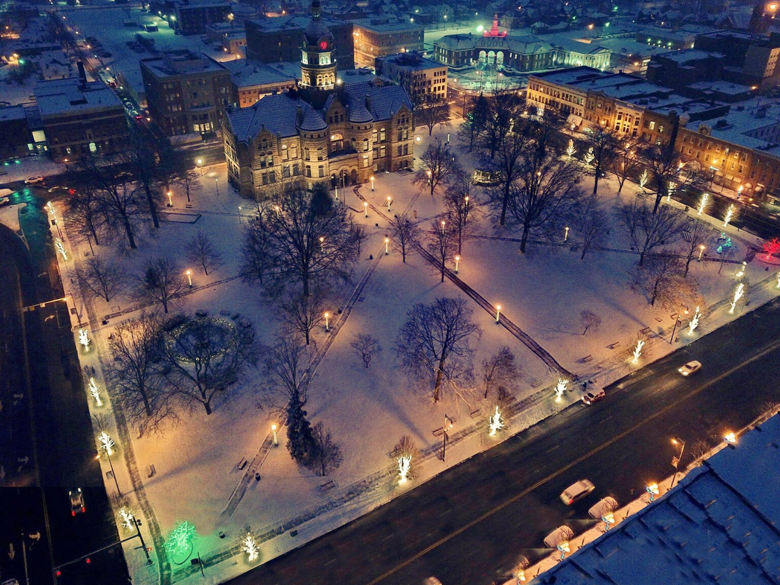 Downtown Youngstown Center at Night for Christmas